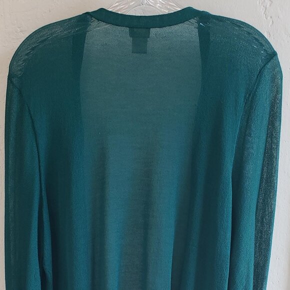 Women's Chico's Green Open Front Cardigan Sweater Shirred Sleeve Sz 2/L - Picture 4 of 13
